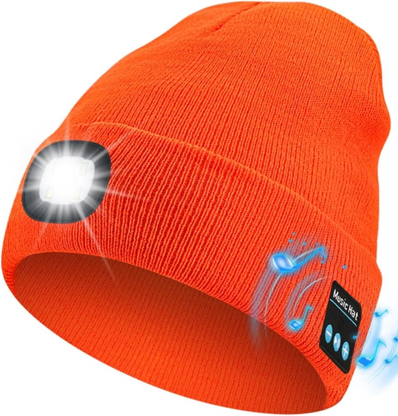 MOXTOYU Bluetooth Beanie with Light, USB Rechargeable LED Headlamp Winter Hat, Christmas Stocking Stuffers Gifts for Men Women - Image 1